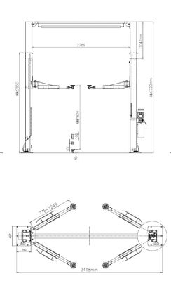 ascensore idraulico di sollevamento del cilindro del doppio di larghezza 4T della macchina 3410mm dell'automobile 2.2kw